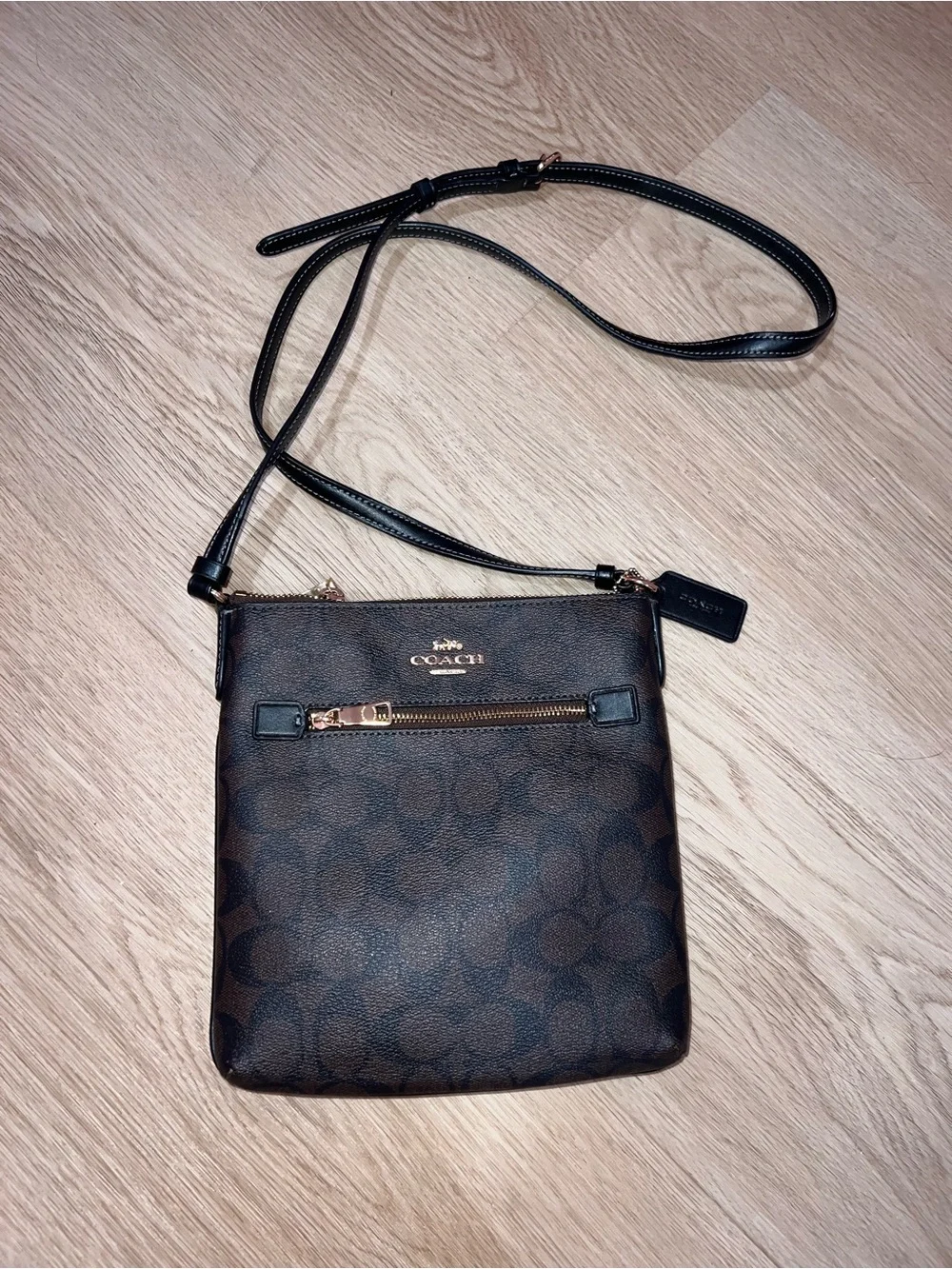 Coach Brown and Black Signature Crossbody Bag